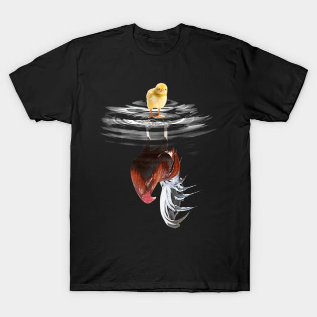 Chick and Rooster Water Reflection T-Shirt by sueannharley12